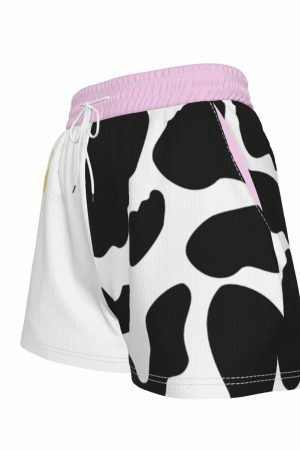 Y2K Moon Milk Cow Print Pocket Shorts - Streetwear Aesthetic