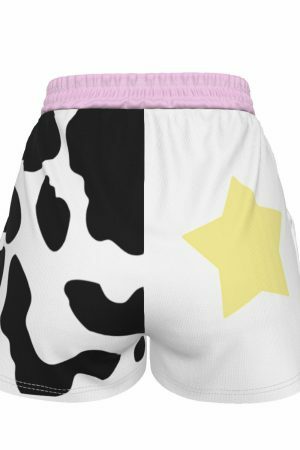 Y2K Moon Milk Cow Print Pocket Shorts - Streetwear Aesthetic