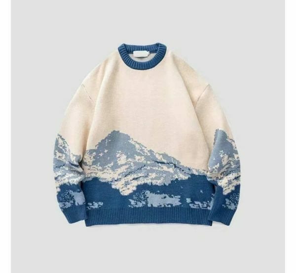 Y2K Mountain Print Knitted Embroidered Oversized Harajuku Japanese Sweater