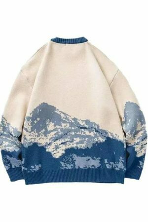 Y2K Mountain Print Knitted Embroidered Oversized Harajuku Japanese Sweater