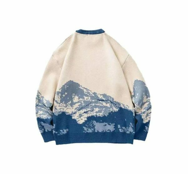 Y2K Mountain Print Knitted Embroidered Oversized Harajuku Japanese Sweater