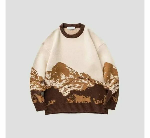 Y2K Mountain Print Knitted Embroidered Oversized Harajuku Japanese Sweater