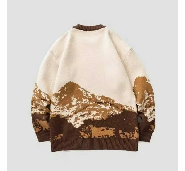 Y2K Mountain Print Knitted Embroidered Oversized Harajuku Japanese Sweater