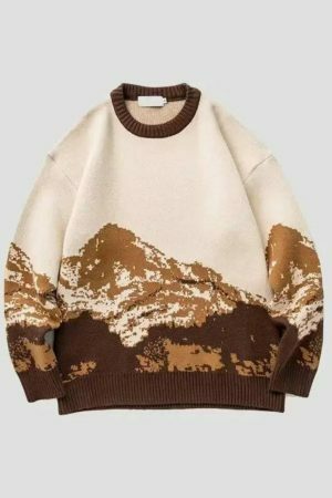 Y2K Mountain Print Knitted Embroidered Oversized Harajuku Japanese Sweater