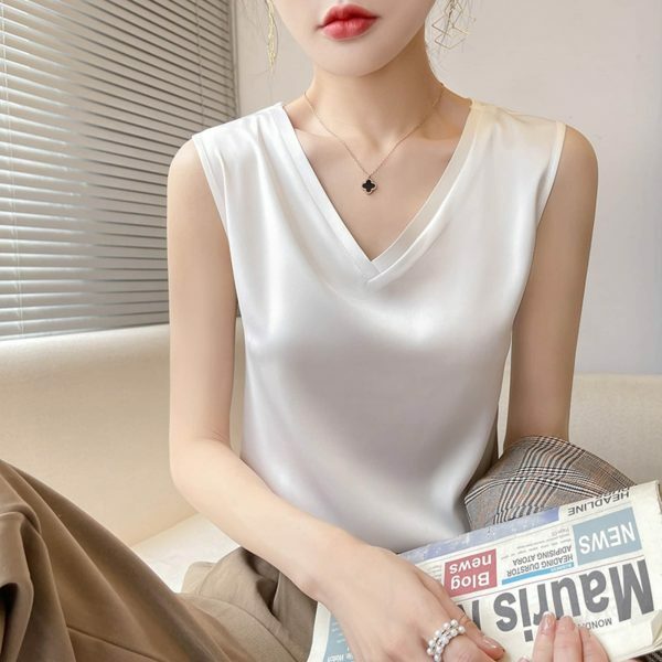 Y2K Mulberry Silk V-Neck Camisole Top for Women - Streetwear Fashion