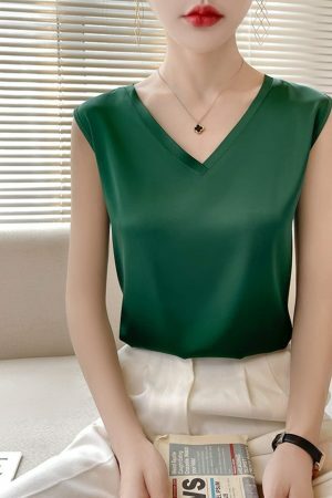 Y2K Mulberry Silk V-Neck Camisole Top for Women - Streetwear Fashion