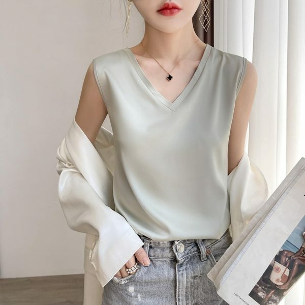 Y2K Mulberry Silk V-Neck Camisole Top for Women - Streetwear Fashion