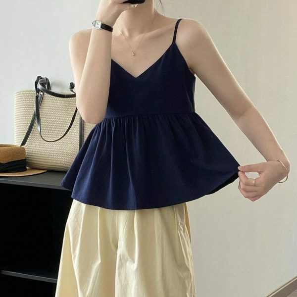 Y2K Navy Blue V-Neck Spaghetti Strap Cami