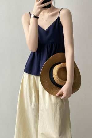 Y2K Navy Blue V-Neck Spaghetti Strap Cami