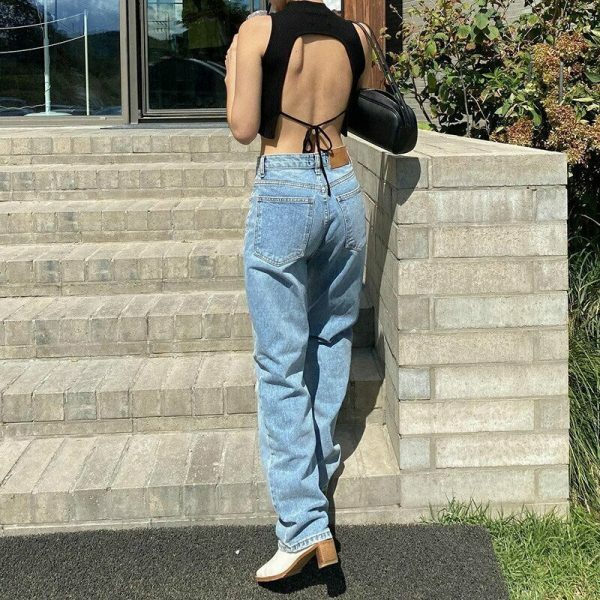 Y2K Open Back Crop Top - Trendy Sexy Summer Streetwear