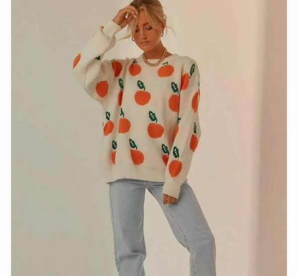 Y2K Orange Knitted Pullover Sweater | Vintage-Inspired Streetwear Coat