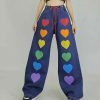 Y2K Oversize Baggy Cargo Pants with Colorful Heart Print