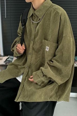 Y2K Oversize Corduroy Long Sleeve Korean Streetwear Shirt