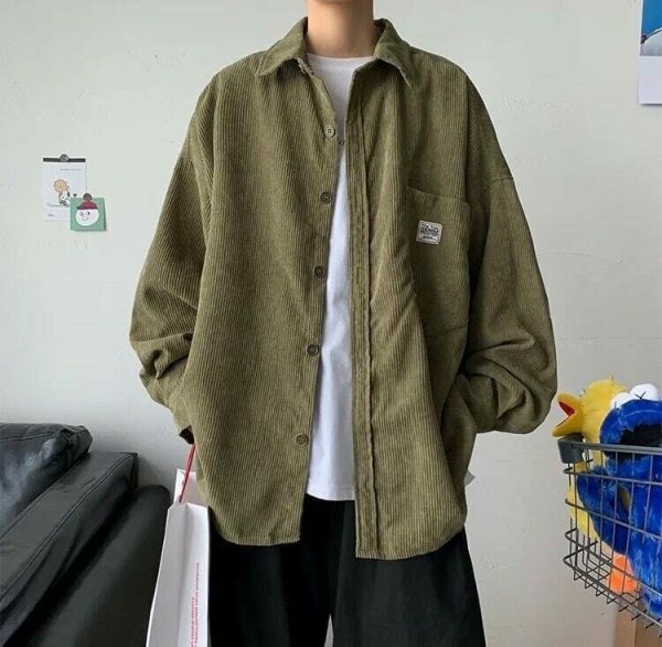 Y2K Oversize Corduroy Long Sleeve Korean Streetwear Shirt