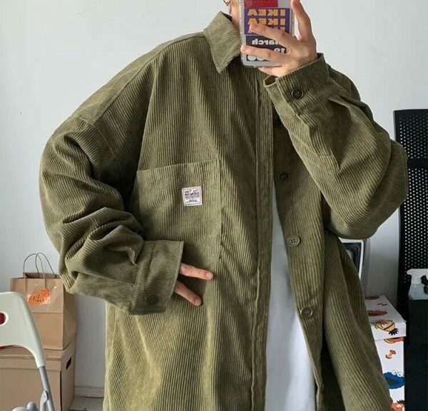 Y2K Oversize Corduroy Long Sleeve Korean Streetwear Shirt