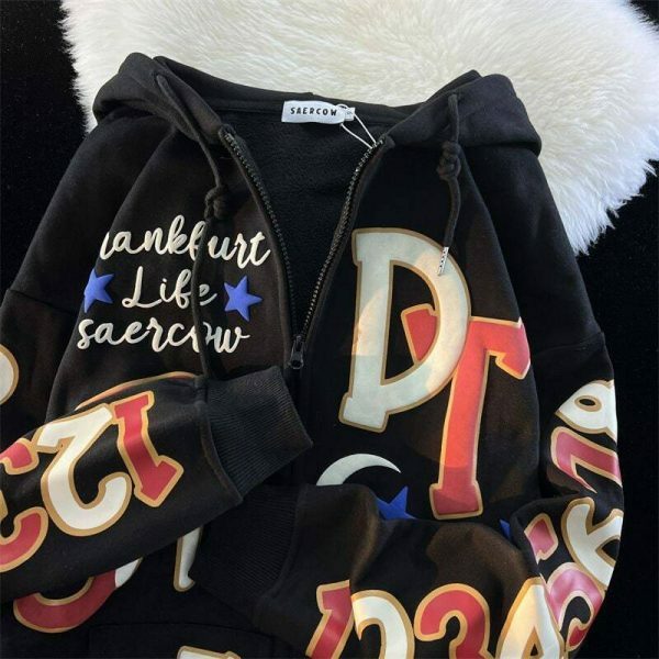 Y2K Oversize Embroidered Zip-Up Hoodie - Kawaii Streetwear Aesthetic