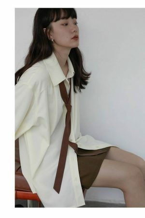 Y2K Oversize Long Sleeve Button-Up Shirt for Women