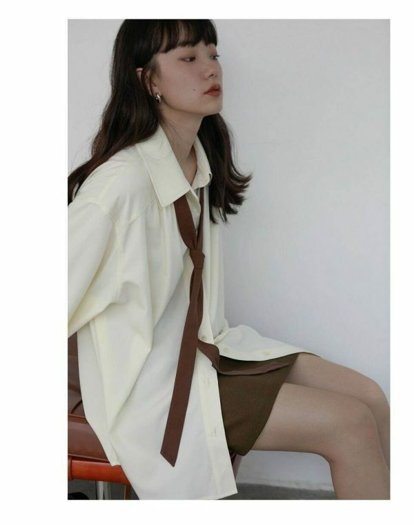 Y2K Oversize Long Sleeve Button-Up Shirt for Women