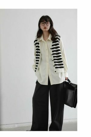 Y2K Oversize Long Sleeve Button-Up Shirt for Women