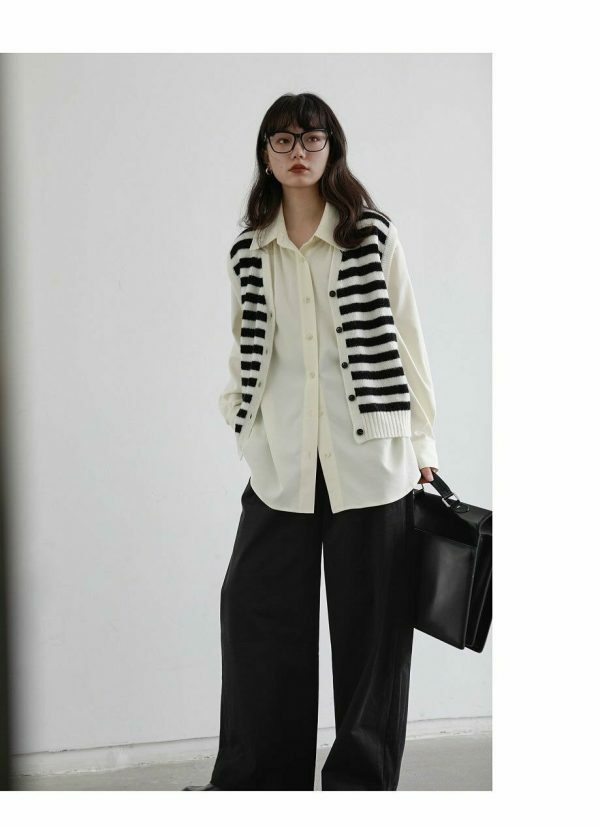 Y2K Oversize Long Sleeve Button-Up Shirt for Women