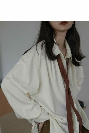 Y2K Oversize Long Sleeve Button-Up Shirt for Women