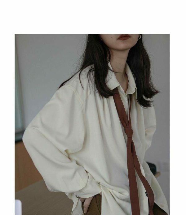 Y2K Oversize Long Sleeve Button-Up Shirt for Women