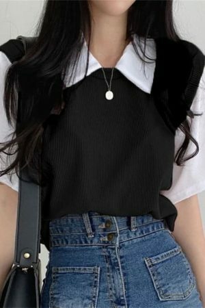 Y2K Oversize Vintage Casual Sweater Top for Streetwear Fashion