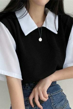 Y2K Oversize Vintage Casual Sweater Top for Streetwear Fashion