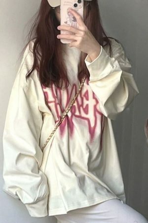 Y2K Oversized Graphic Print Long Sleeve Streetwear Shirt