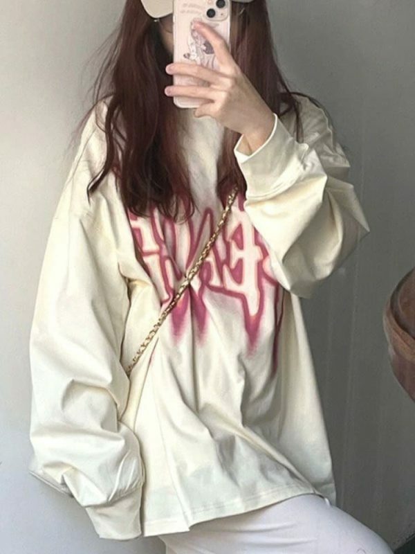 Y2K Oversized Graphic Print Long Sleeve Streetwear Shirt