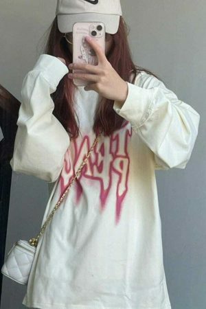 Y2K Oversized Graphic Print Long Sleeve Streetwear Shirt