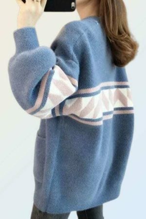 Y2K Oversized Knit Cardigan Vintage Korean Jumper Streetwear Sweater