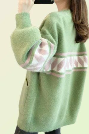 Y2K Oversized Knit Cardigan Vintage Korean Jumper Streetwear Sweater