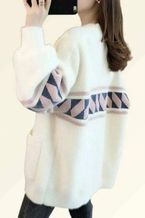 Y2K Oversized Knit Cardigan Vintage Korean Jumper Streetwear Sweater