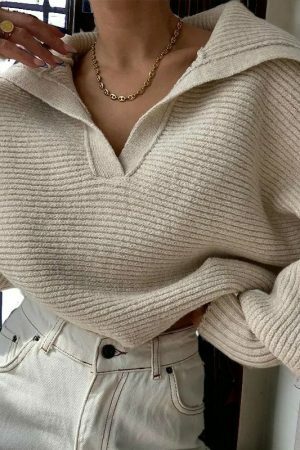 Y2K Oversized Knit Wool Sweater for Women, Streetwear Fashion