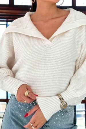 Y2K Oversized Knit Wool Sweater for Women, Streetwear Fashion