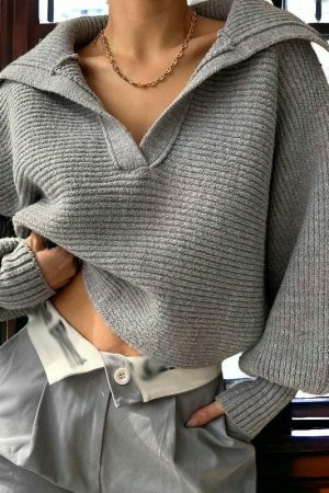 Y2K Oversized Knit Wool Sweater for Women, Streetwear Fashion