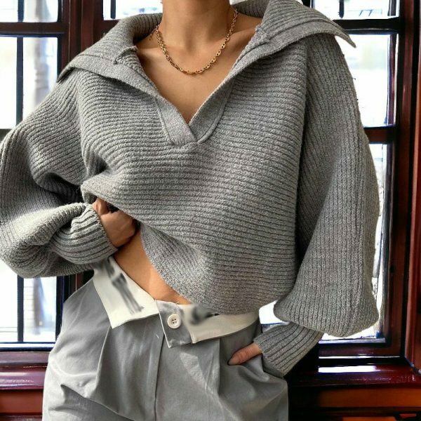 Y2K Oversized Knit Wool Sweater for Women, Streetwear Fashion