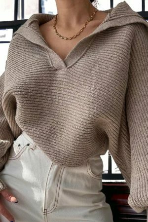 Y2K Oversized Knit Wool Sweater for Women, Streetwear Fashion