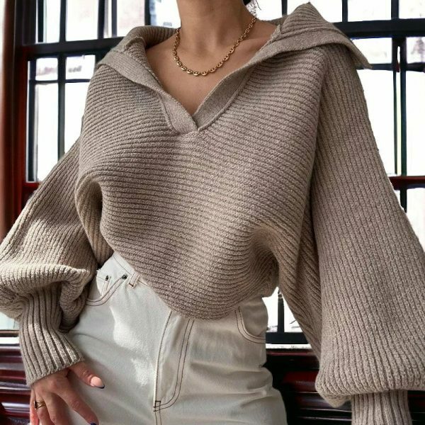 Y2K Oversized Knit Wool Sweater for Women, Streetwear Fashion