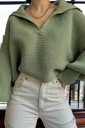 Y2K Oversized Knit Wool Sweater for Women, Streetwear Fashion