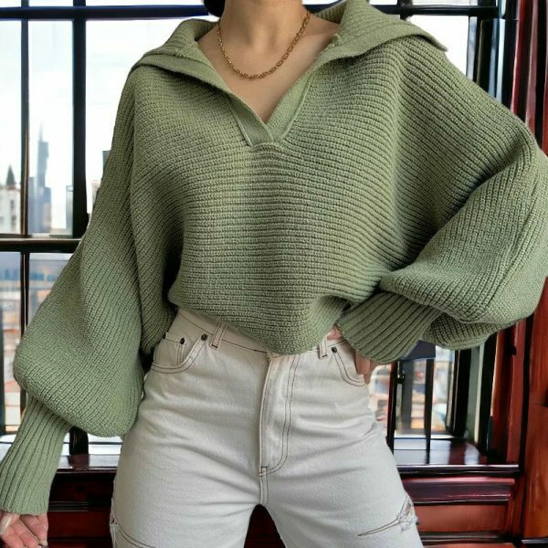 Y2K Oversized Knit Wool Sweater for Women, Streetwear Fashion