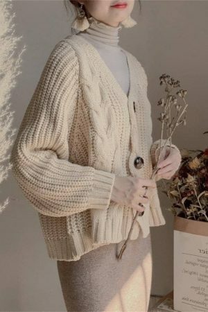 Y2K Oversized Knitted Button-Up Cardigan Sweater