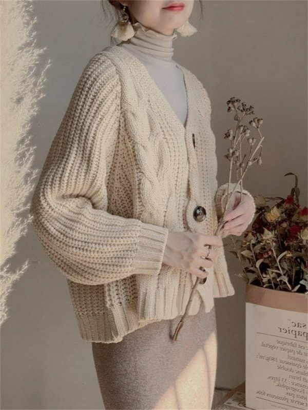 Y2K Oversized Knitted Button-Up Cardigan Sweater