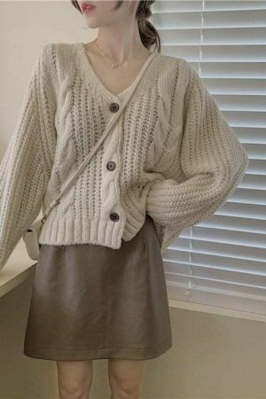 Y2K Oversized Knitted Button-Up Cardigan Sweater