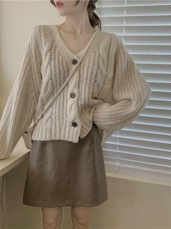 Y2K Oversized Knitted Button-Up Cardigan Sweater