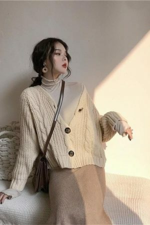 Y2K Oversized Knitted Button-Up Cardigan Sweater