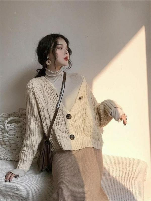 Y2K Oversized Knitted Button-Up Cardigan Sweater