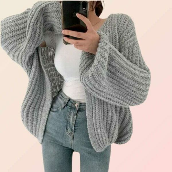 Y2K Oversized Knitted Cardigan for Streetwear Aesthetics