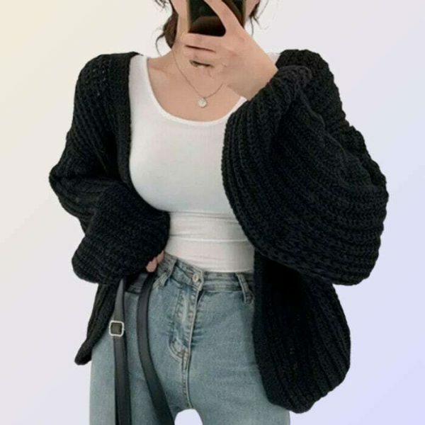 Y2K Oversized Knitted Cardigan for Streetwear Aesthetics